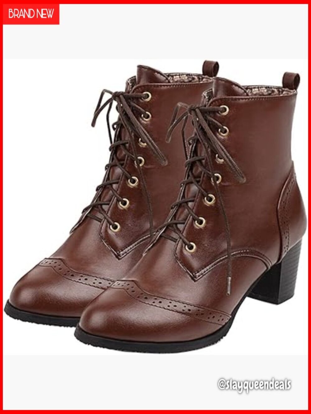 Women's Chunky Heel Ankle Boots Lace Up Side Zip Dress Shoes